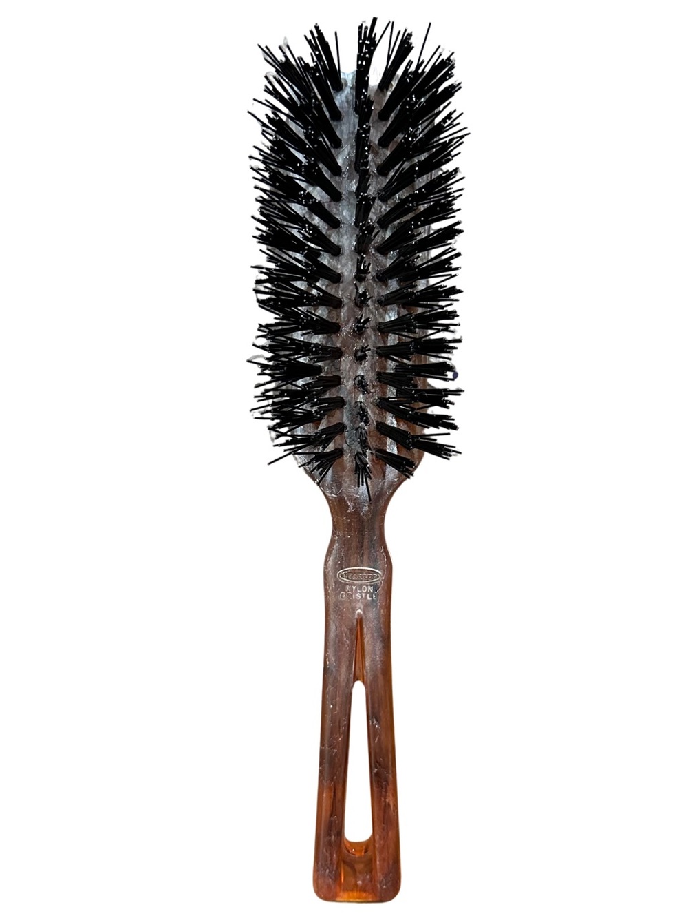 Vtg Stanley Commander Nylon Bristle Tortoise Amber Swirl Handle Hair Brush 8.5"